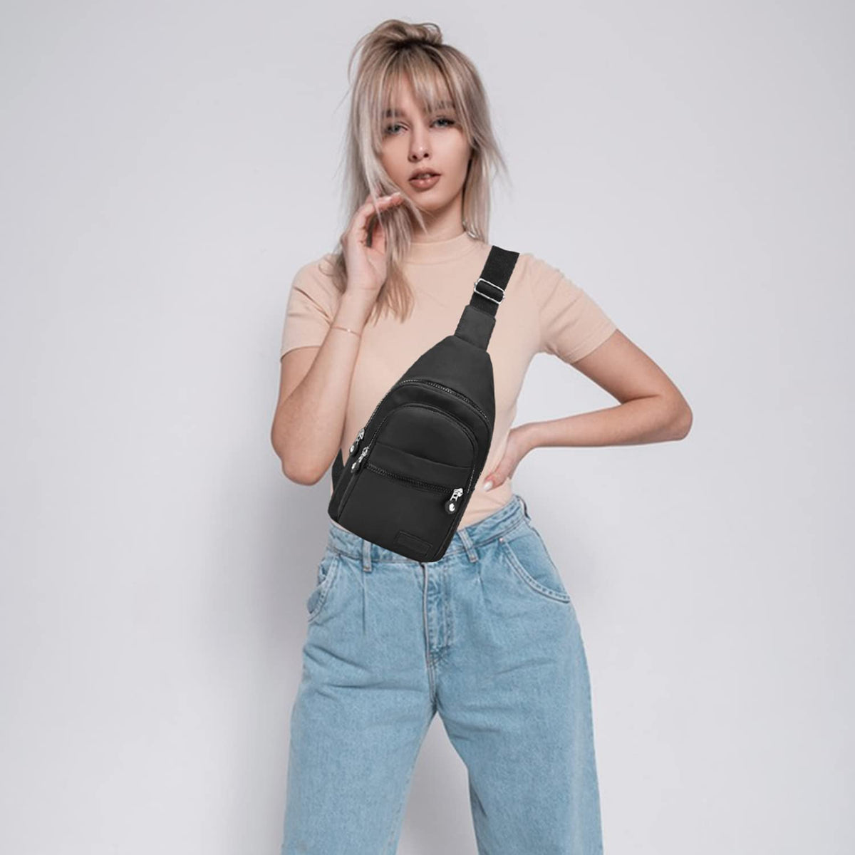 Small Black Sling Crossbody Bag X38604