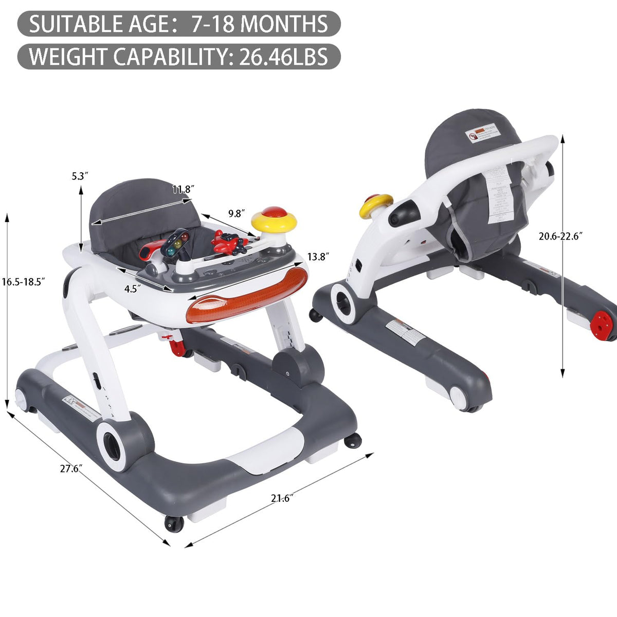 5 in 1 Baby Activity Walker with Wheel, Music & Lights Q40816