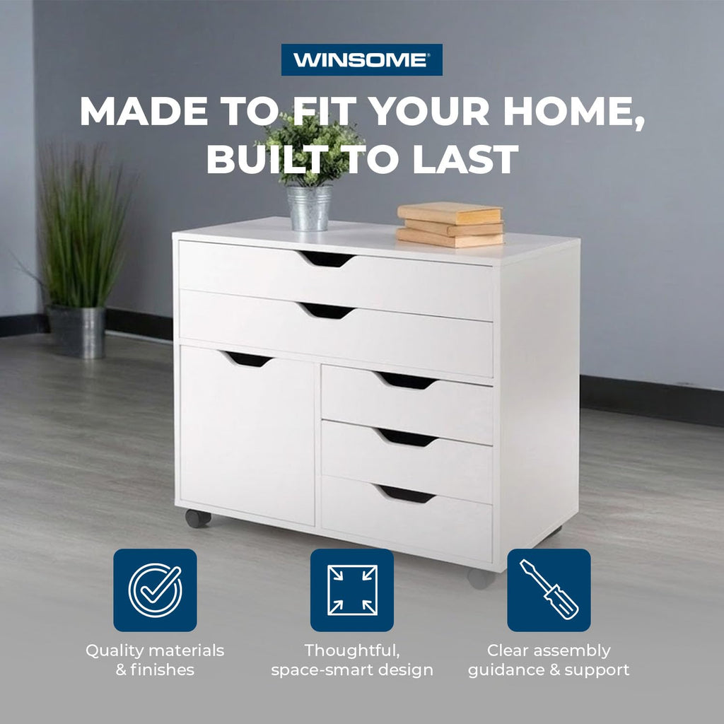 White Mobile Storage Cabinet with 1 Door & 5 Drawers V310769