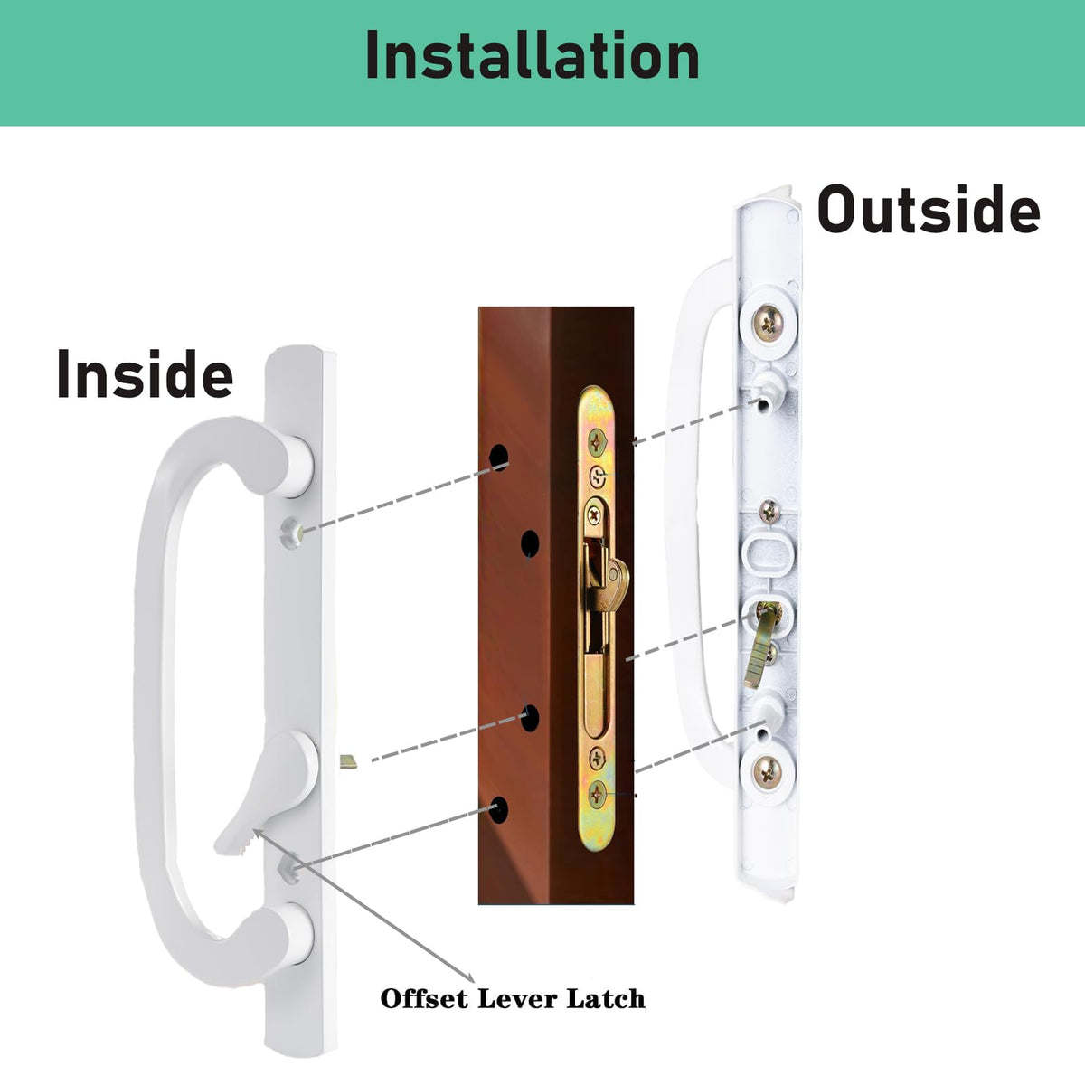 Sliding Patio Door Handleset with Mortise and Keeper Assembly White Zinc Alloy R588523