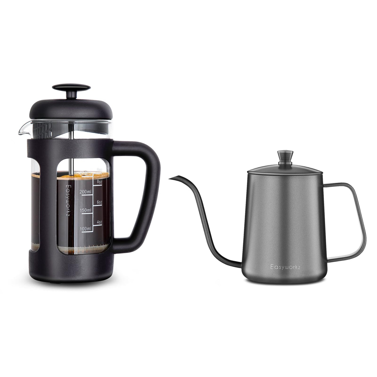 French Press and Gooseneck Pour Over Coffee Kettle 12 oz Stainless Steel I923