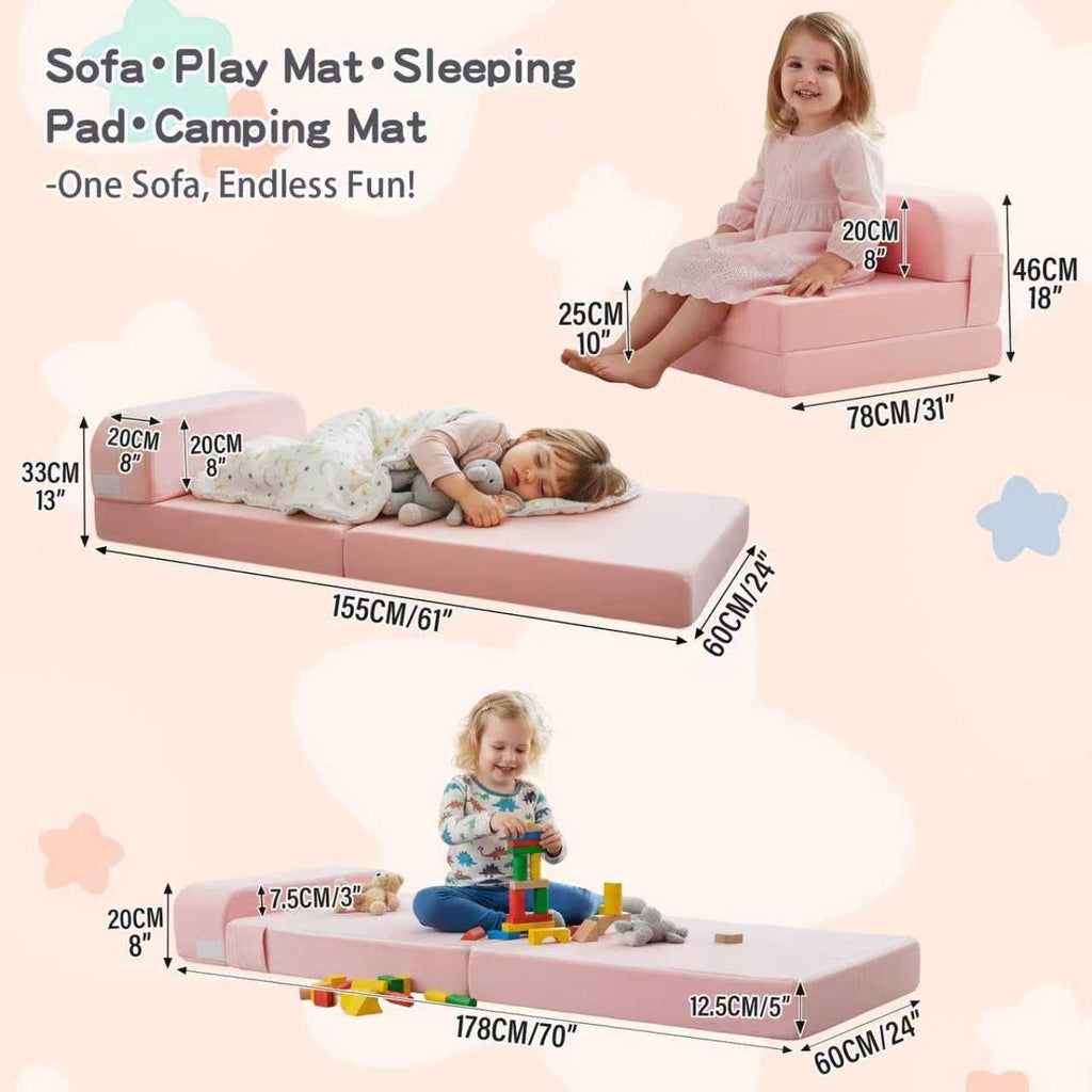 Pink Folding Sofa Bed with Removable Cover O609473