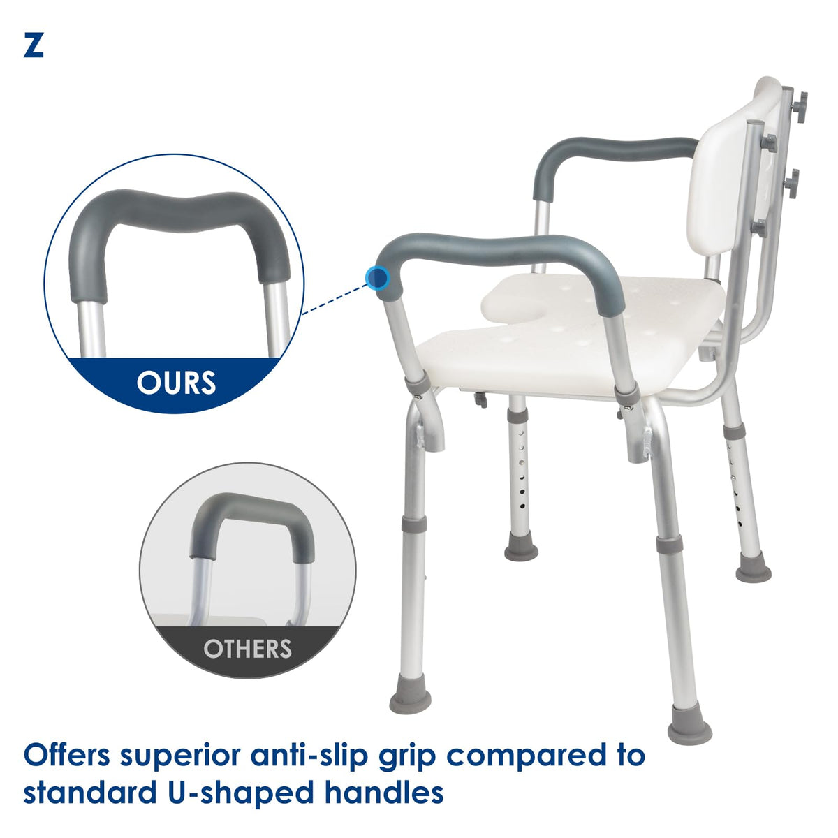 Extra Wide Padded Armrests Shower Chair, 500lbs Capacity, Aluminum D96907