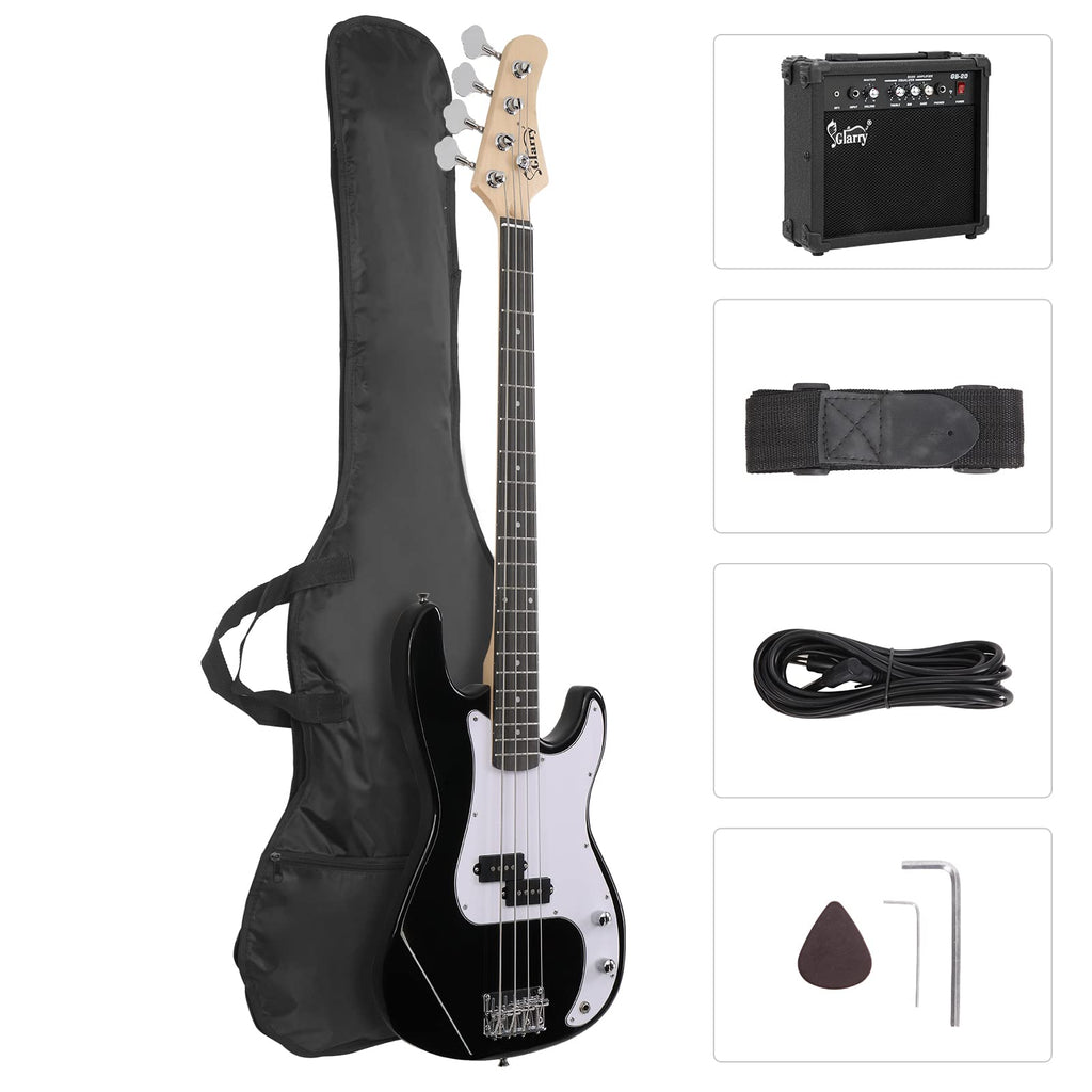 Full Size 4 String Basswood Electric Bass Guitar Beginner Kit with 20W Amp E135