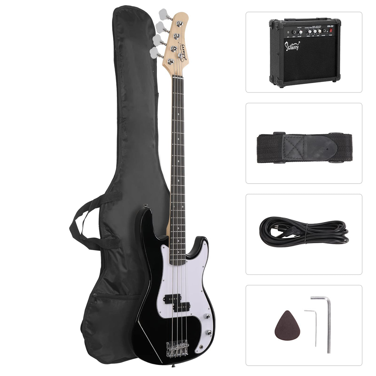 Full Size 4 String Basswood Electric Bass Guitar Beginner Kit with 20W Amp E135