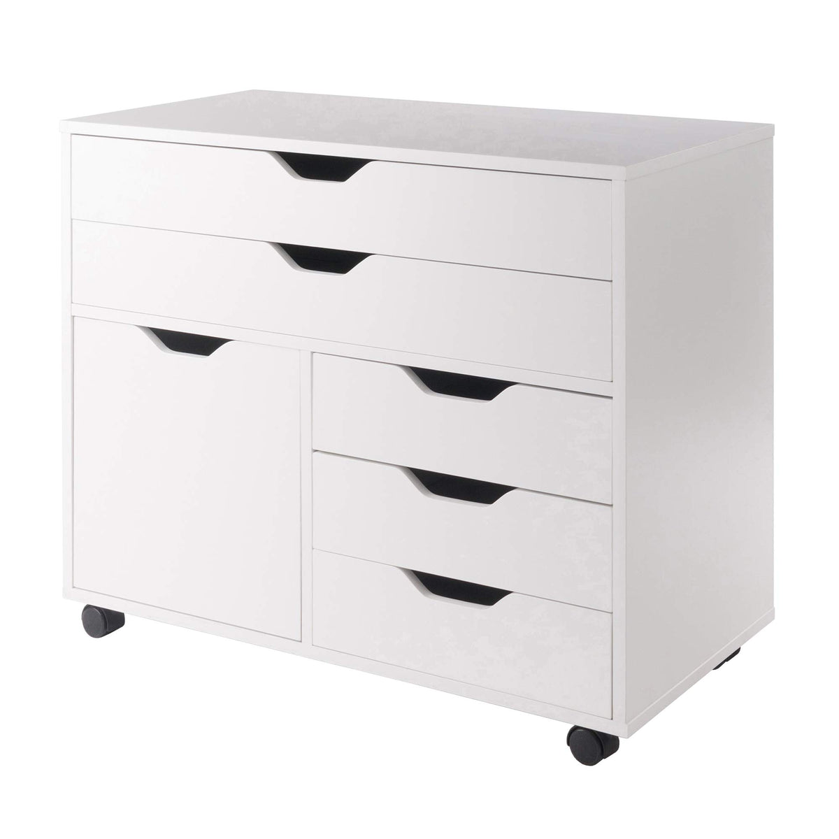 White Mobile Storage Cabinet with 1 Door & 5 Drawers V310769