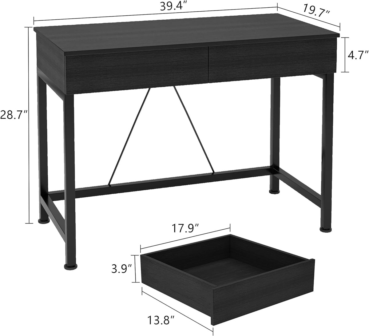 Black Wooden Computer Desk with Drawers W342038