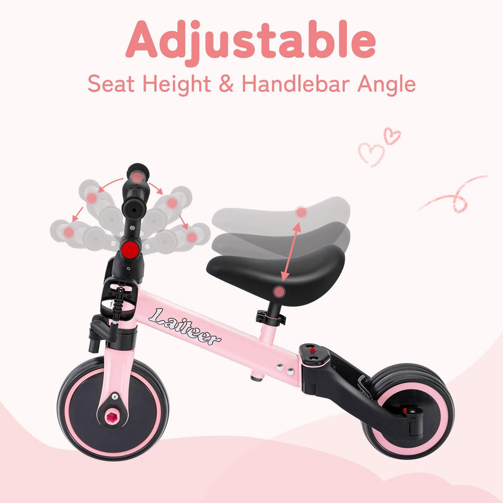 Folding Kids Tricycle with Adjustable Seat & Removable Pedal, Pink A2162