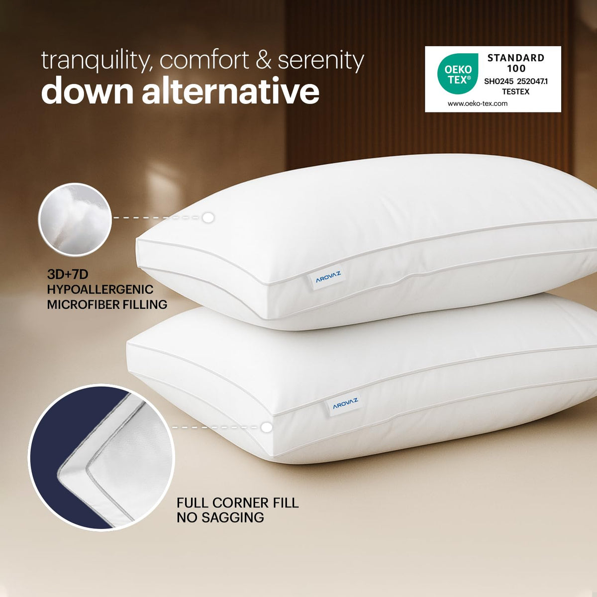 White Down Alternative Bed Pillows Set of 2 King H793
