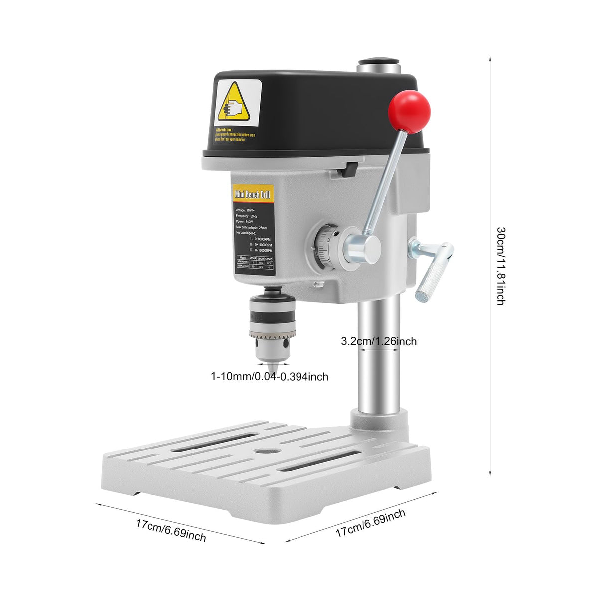 340W 3-Speed Adjustable Bench Drill Press V220