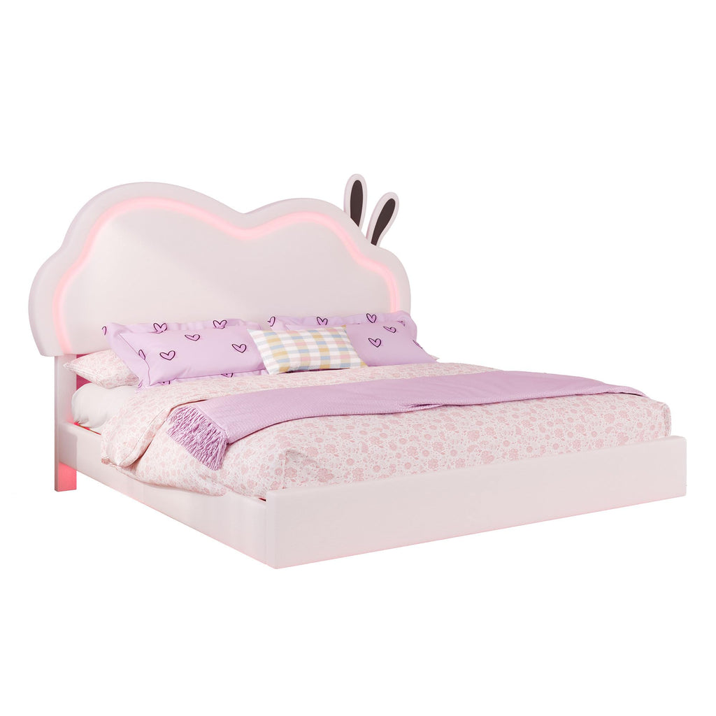 White Full Floating Bed Frame with Adjustable Headboard Y39906