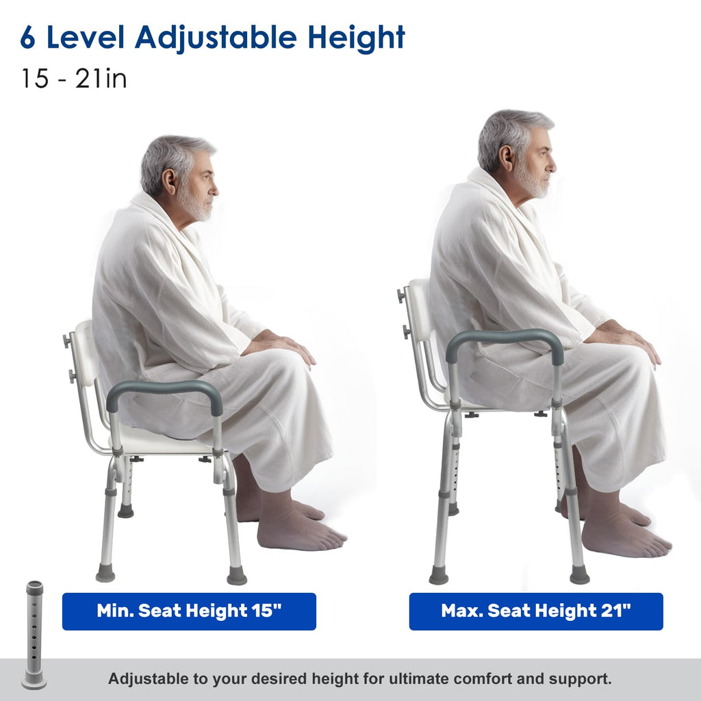 Extra Wide Padded Armrests Shower Chair, 500lbs Capacity, Aluminum D96907