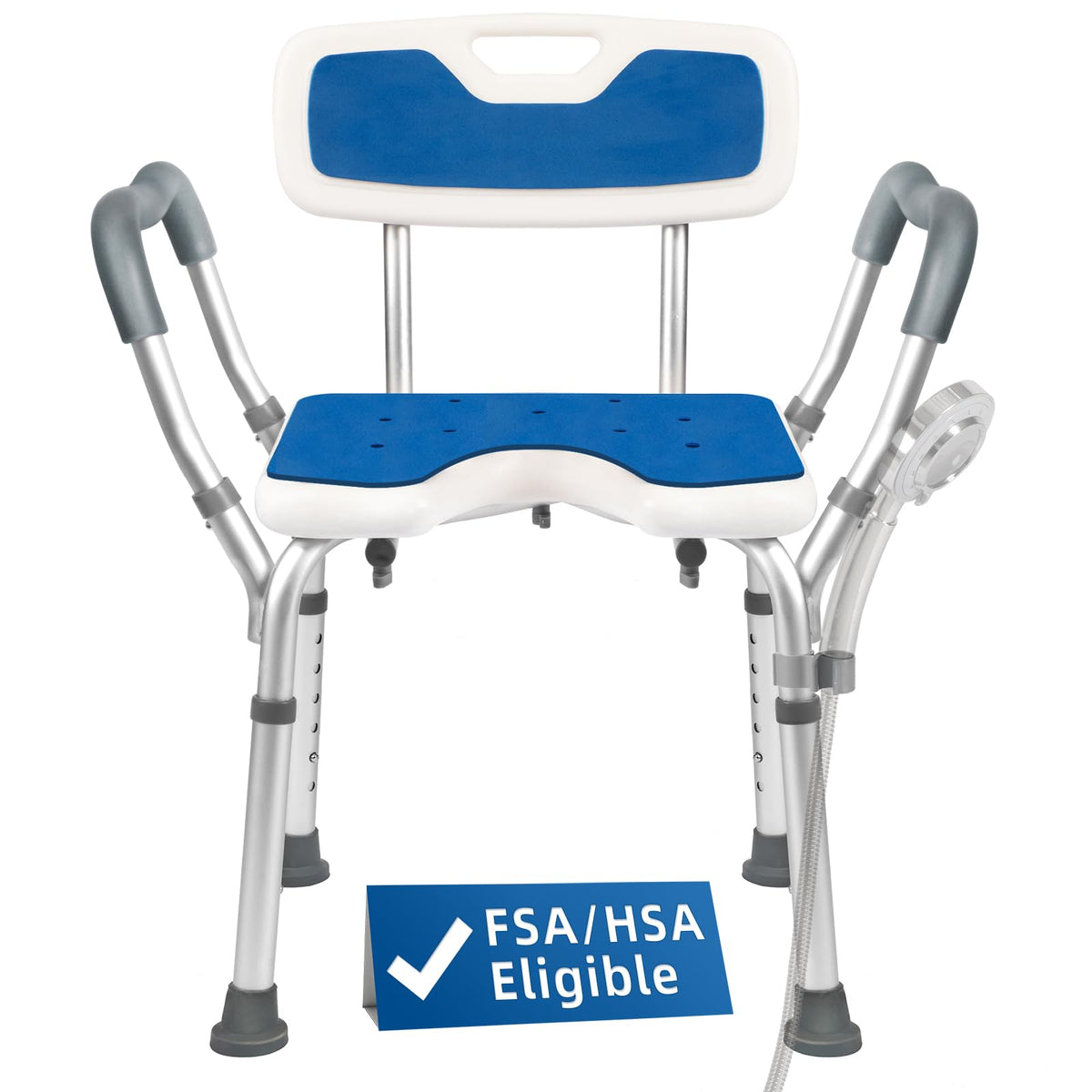 Extra Wide Padded Armrests Shower Chair, 500lbs Capacity, Aluminum D96907