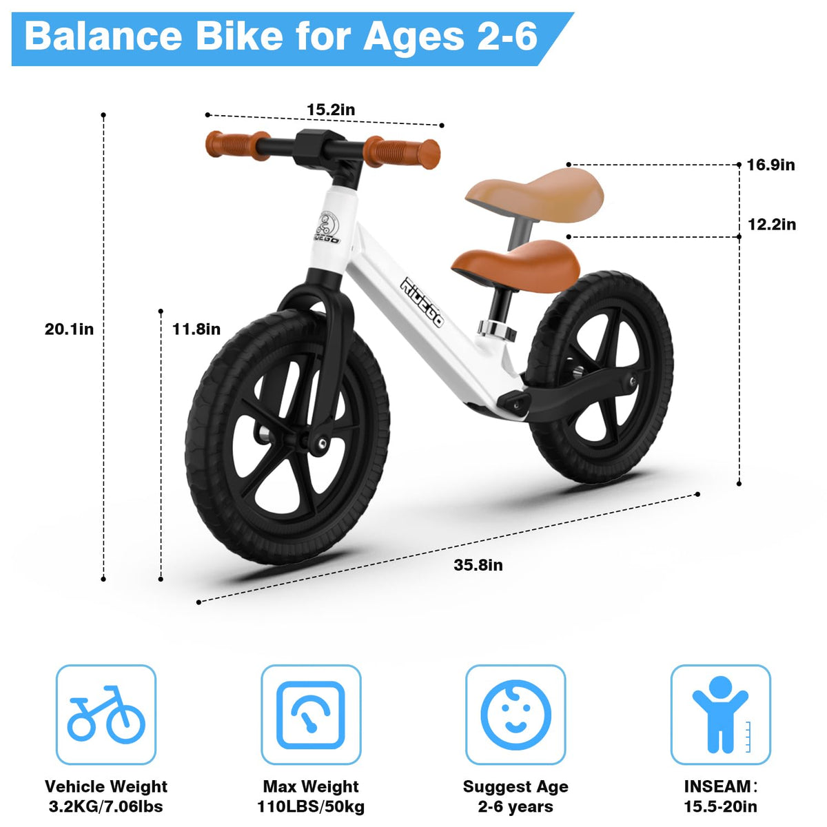 12 Inch Lightweight Kids Balance Bike with Adjustable Seat W987