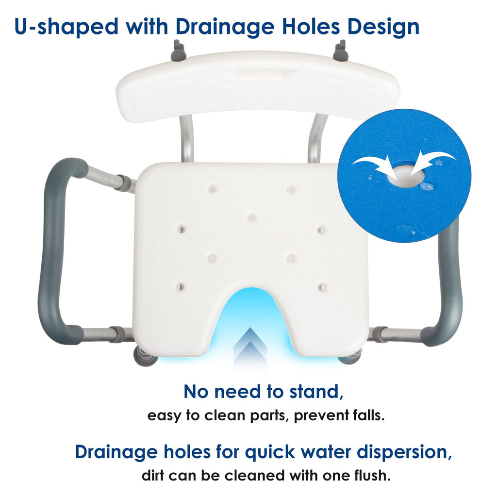 Extra Wide Padded Armrests Shower Chair, 500lbs Capacity, Aluminum D96907
