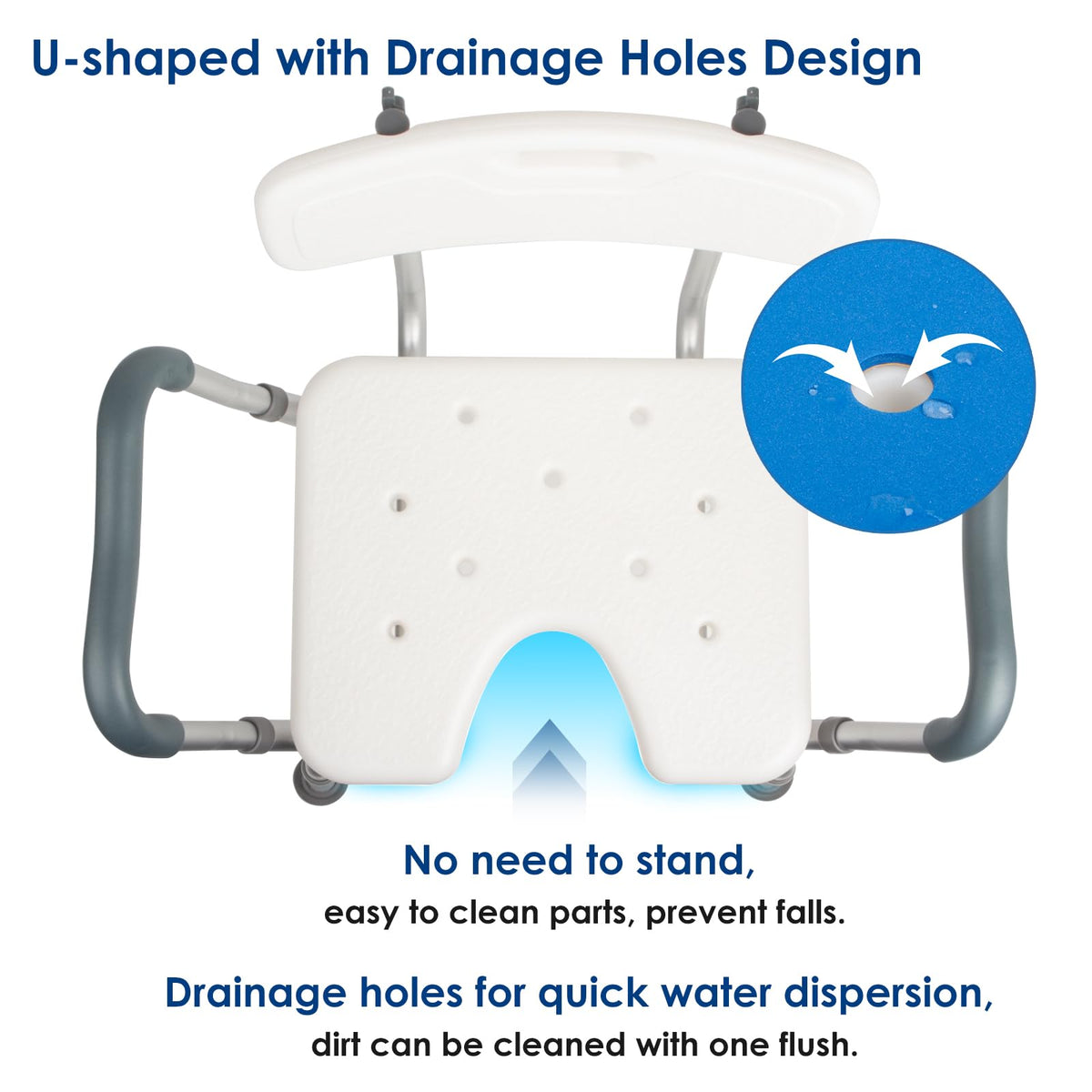 Extra Wide Padded Armrests Shower Chair, 500lbs Capacity, Aluminum D96907
