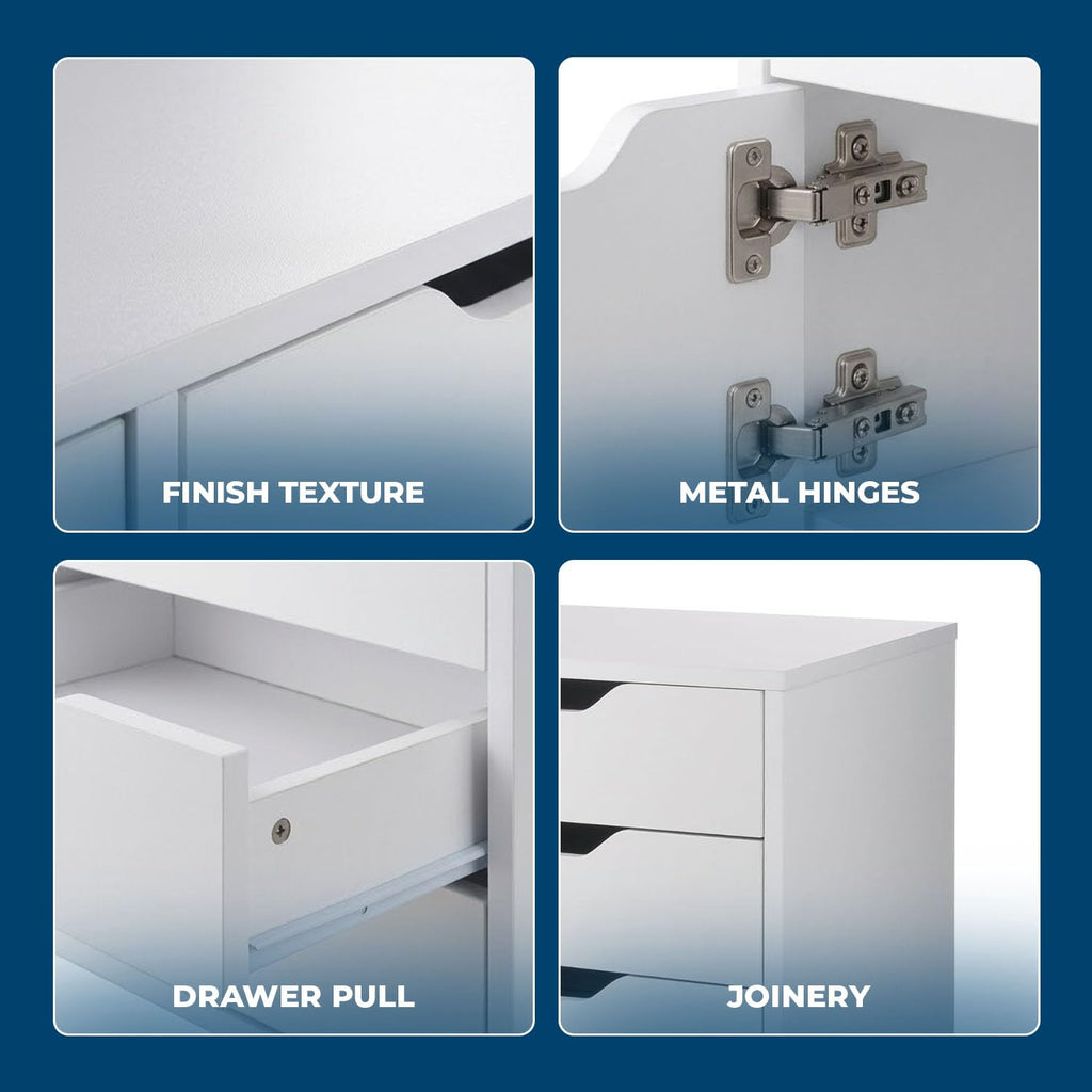 White Mobile Storage Cabinet with 1 Door & 5 Drawers V310769
