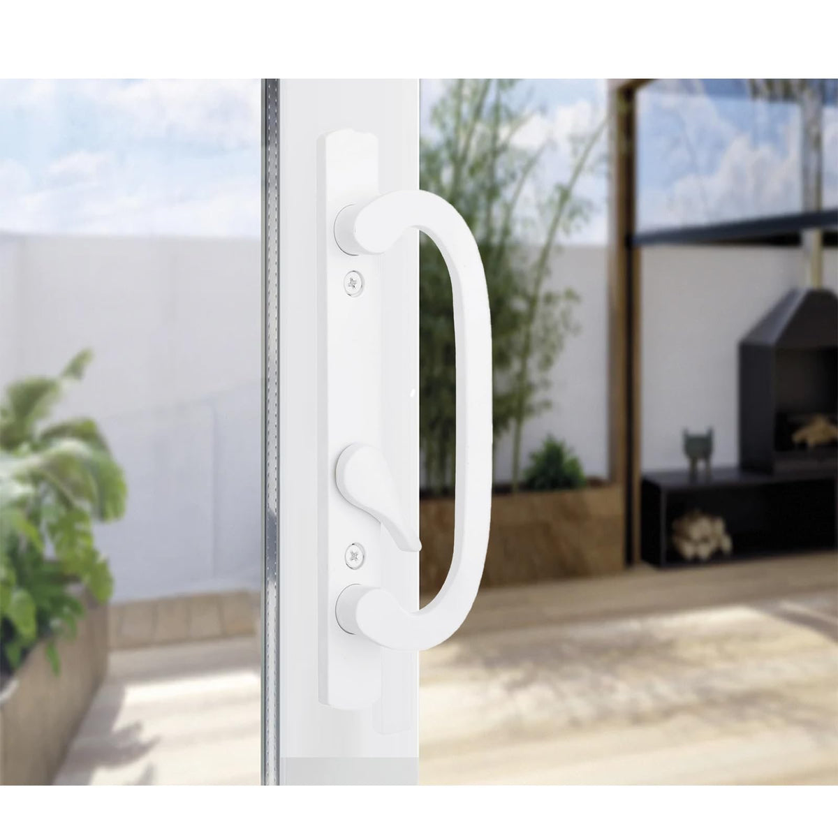 Sliding Patio Door Handleset with Mortise and Keeper Assembly White Zinc Alloy R588523