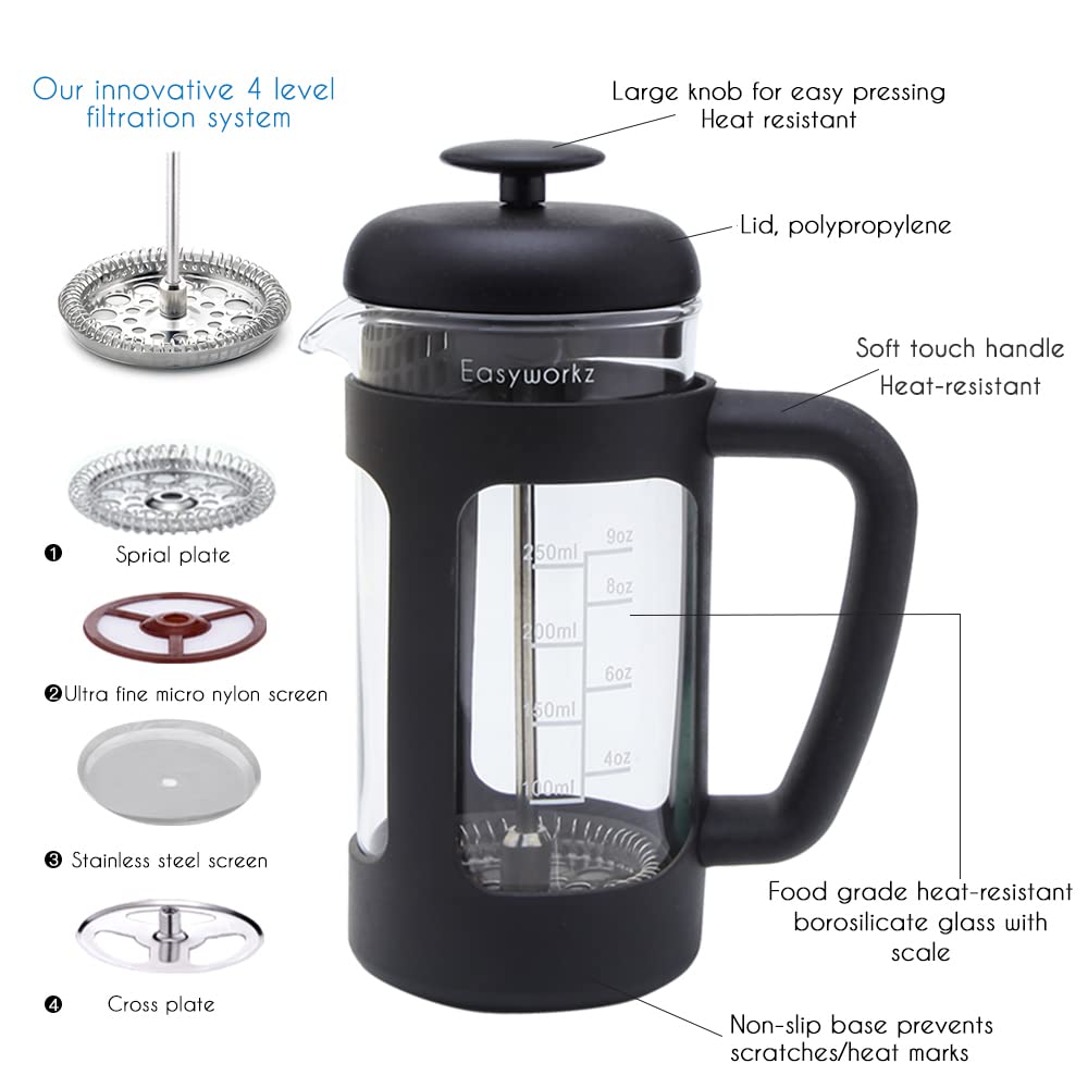 French Press and Gooseneck Pour Over Coffee Kettle 12 oz Stainless Steel I923