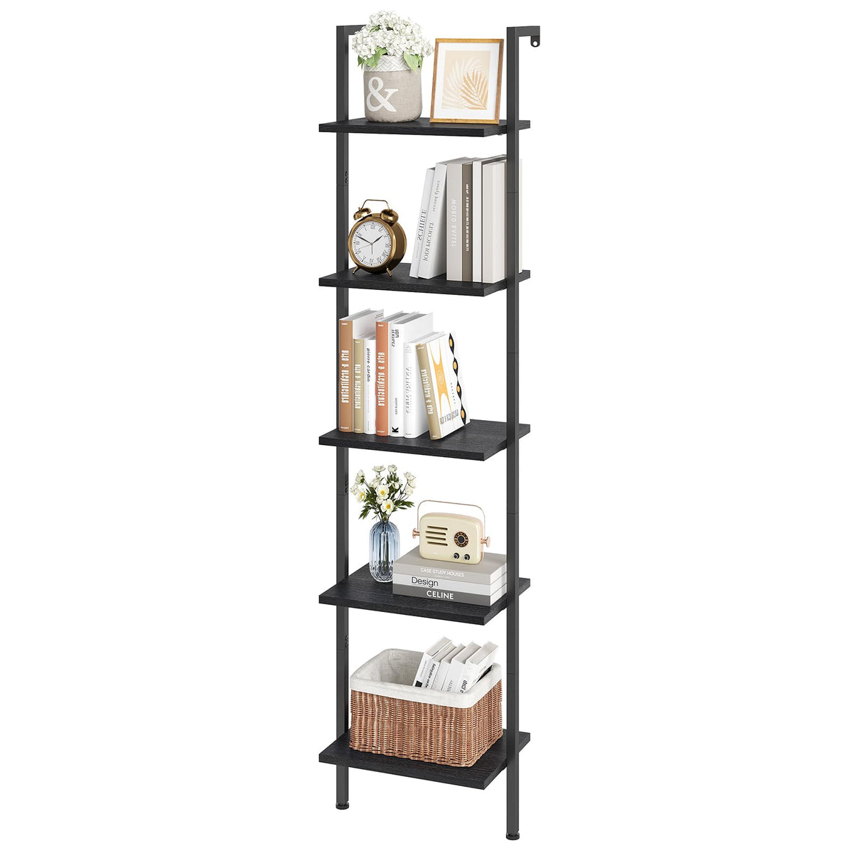 5-Tier Wood Wall Mounted Ladder Bookshelf H7349