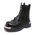 Men'S Leather Chunky Heel Motorcycle Boots With Front Zipper Round Toe Non-Slip Lug Sole Platform Ankle Boots O110
