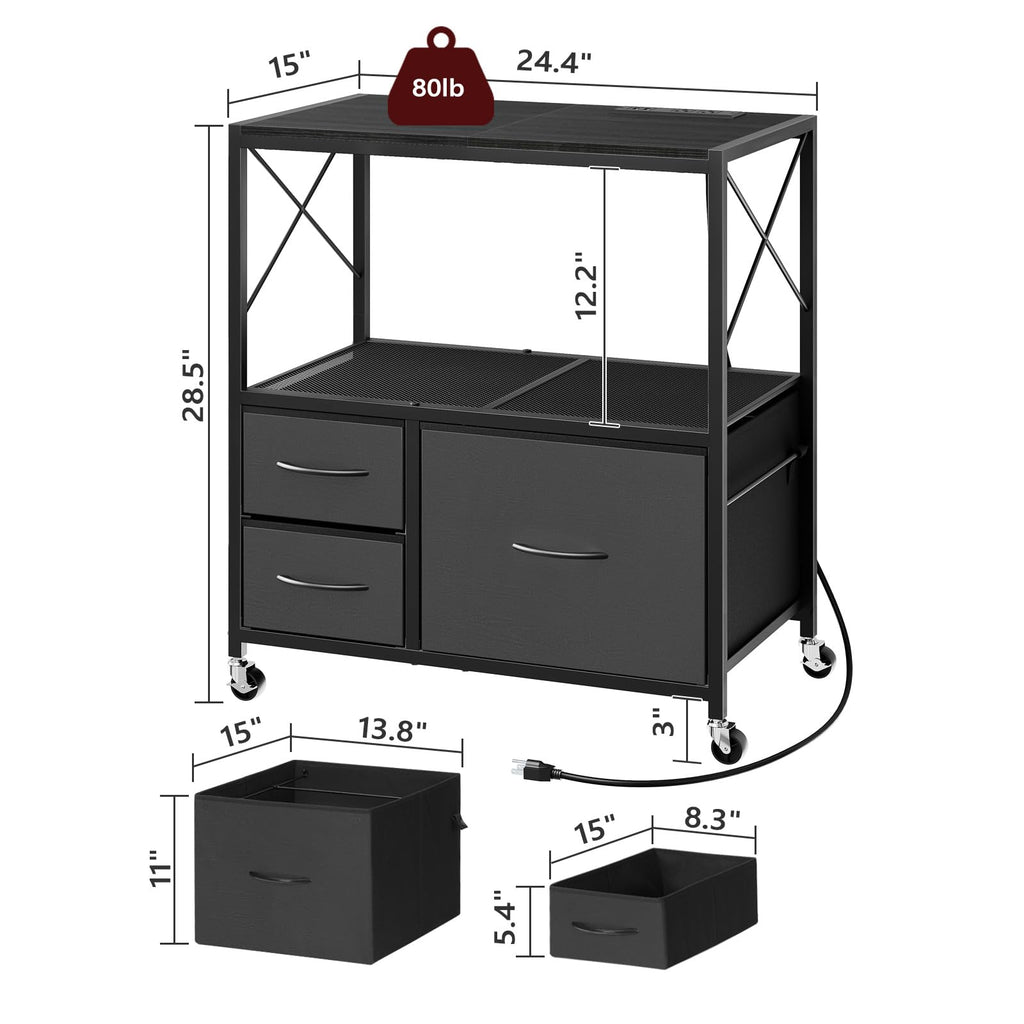 Black 3 Drawer File Cabinet with Charging Station K57592
