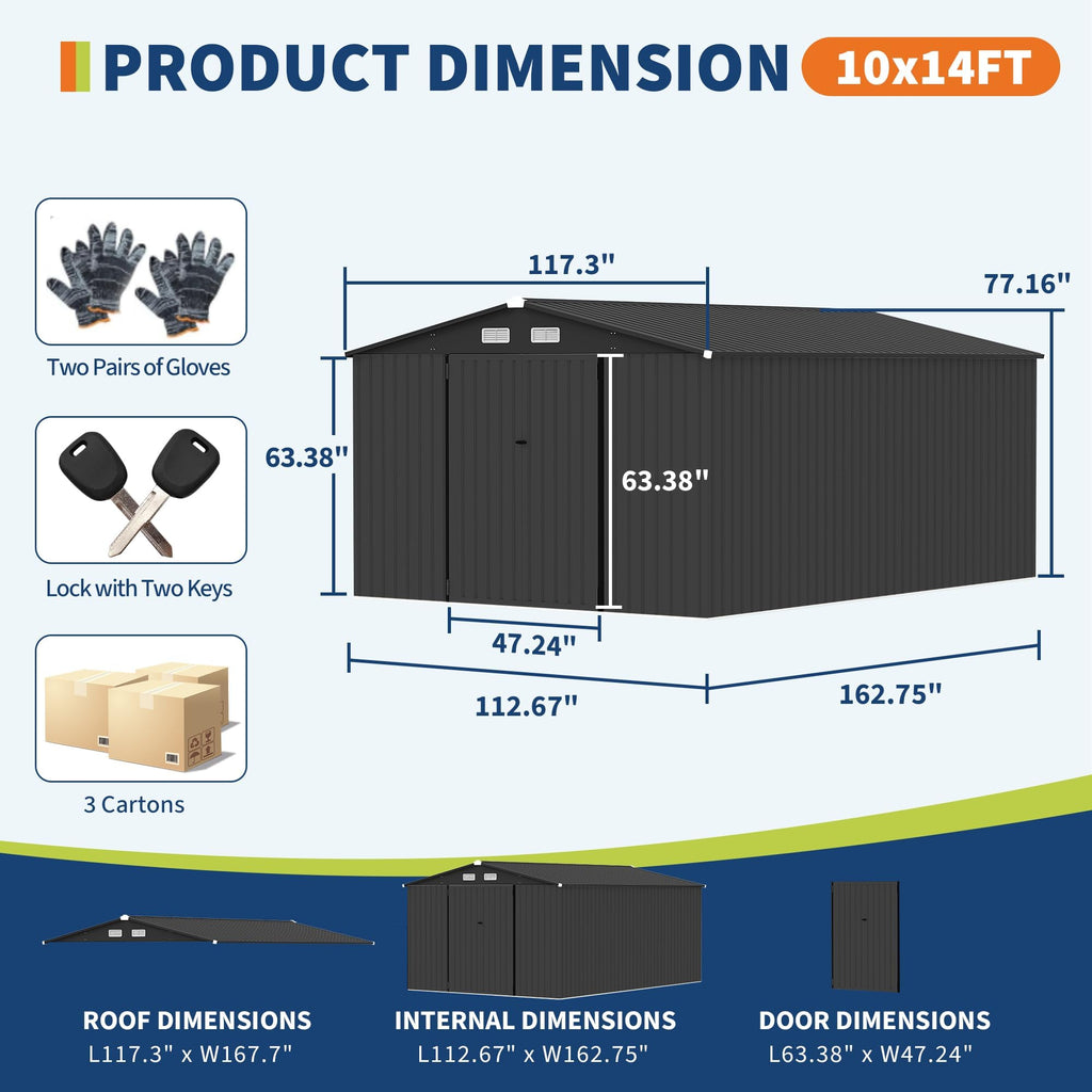10x14 ft Metal Outdoor Storage Shed M999