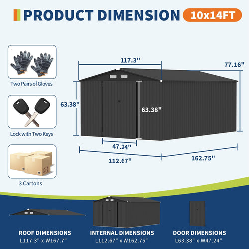 10x14 ft Metal Outdoor Storage Shed M999