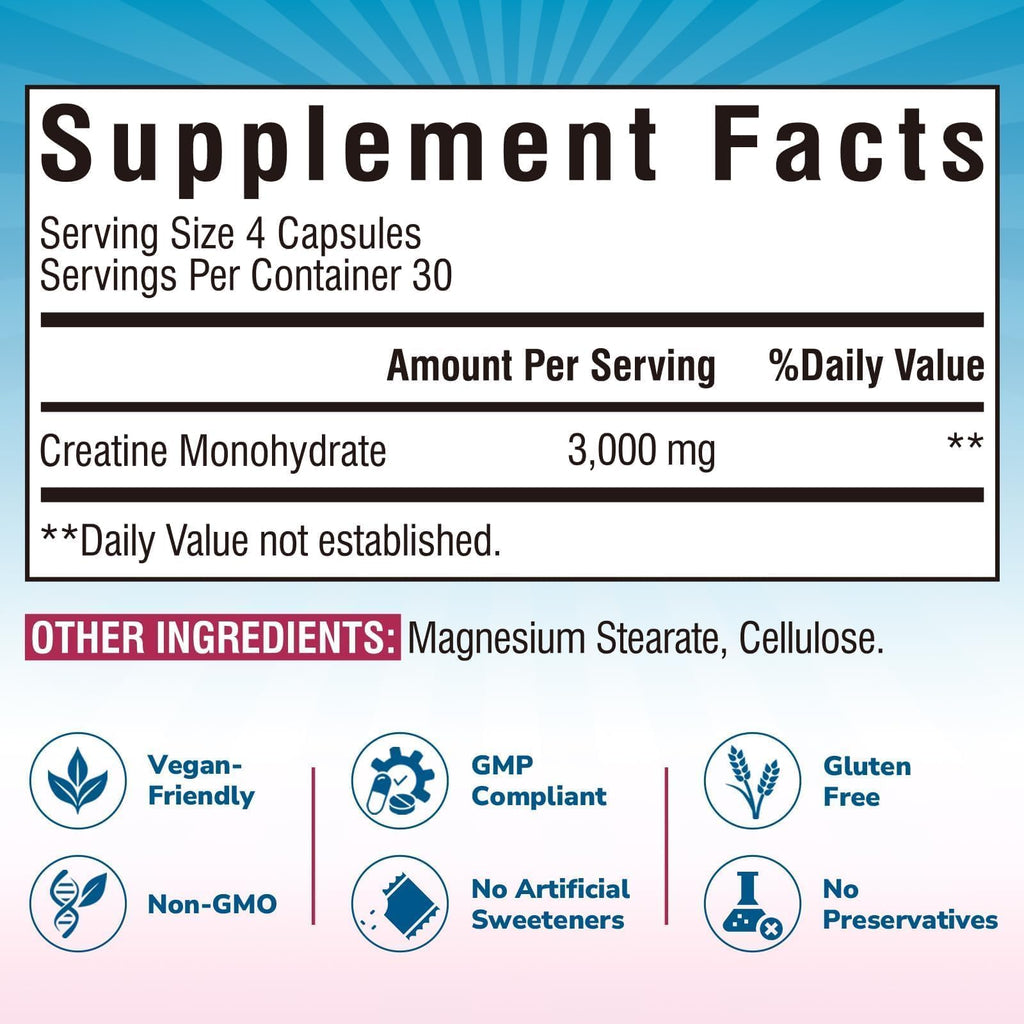 Micronized Creatine Monohydrate 3000 mg 120 Capsules D528