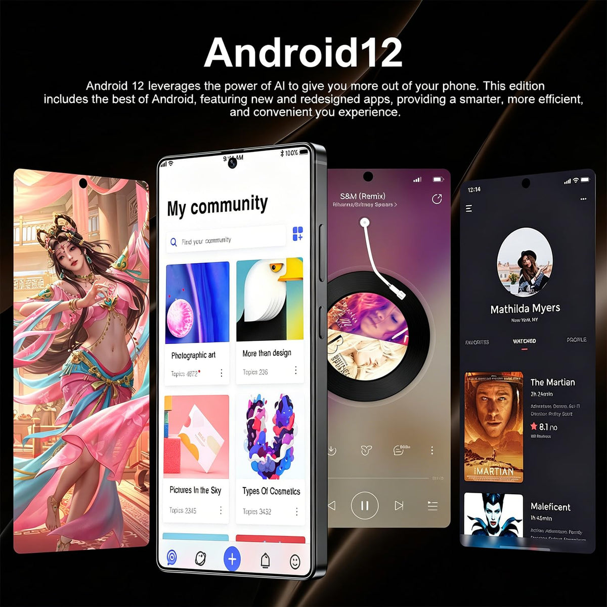 Unlocked 4G Smartphone 6.6" HD Display 4GB+32GB Dual SIM Android 12.0 Black A77550