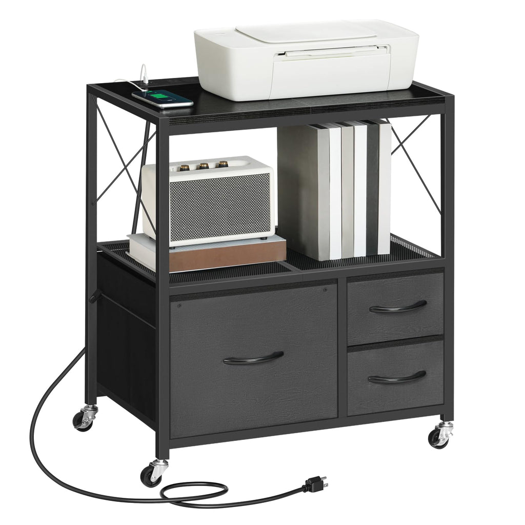 Black 3 Drawer File Cabinet with Charging Station K57592