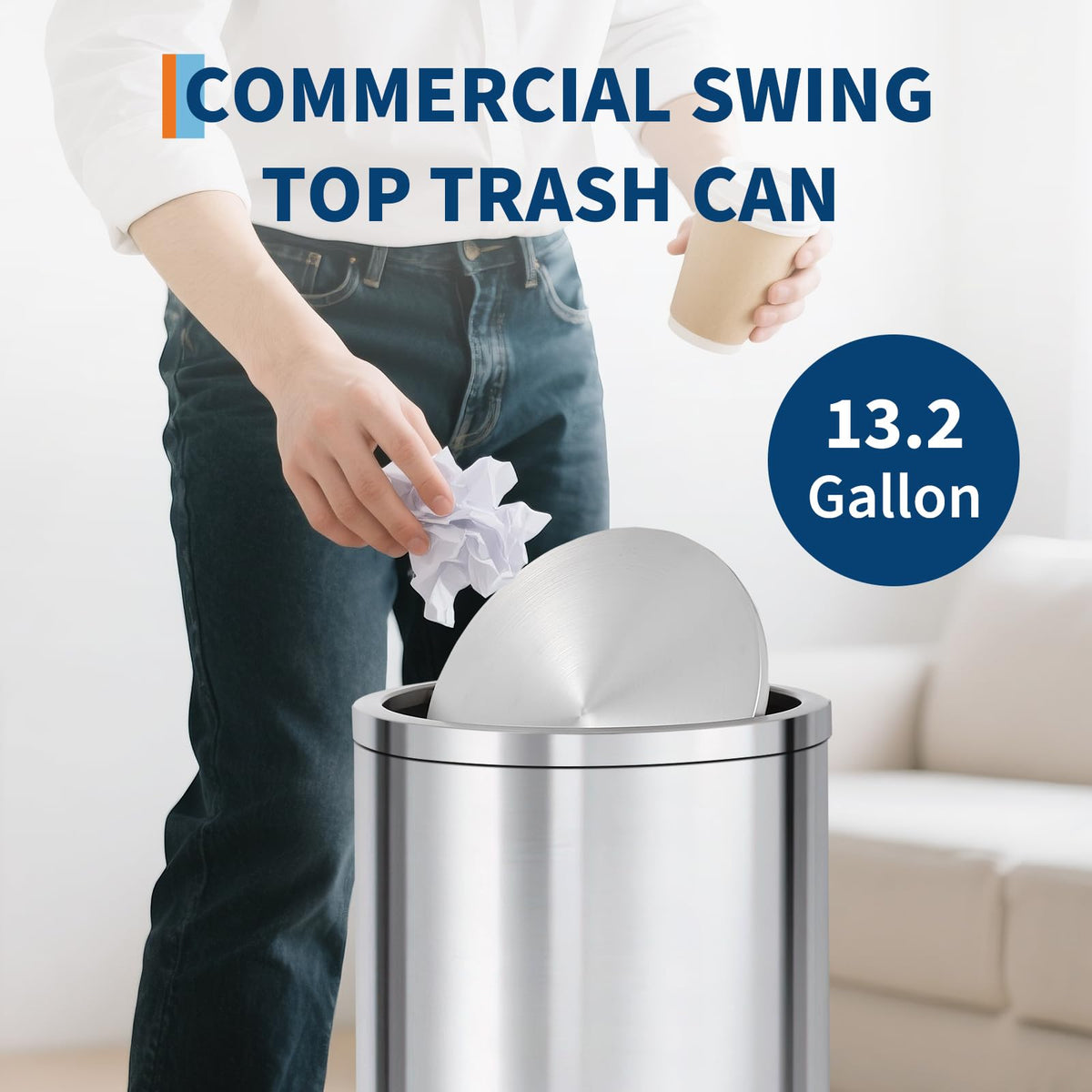 13.2 gal Stainless Steel Swing Top Trash Can V61712