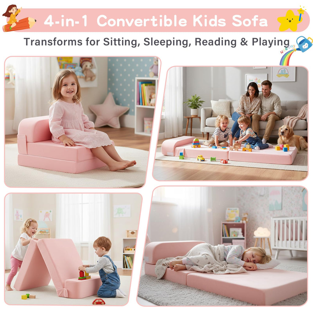 Pink Folding Sofa Bed with Removable Cover O609473