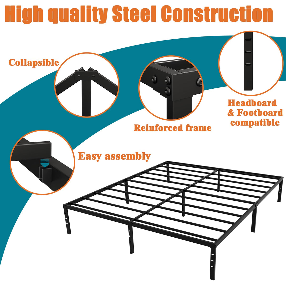 Queen Size 18 Inch Metal Platform Bed Frame L49485