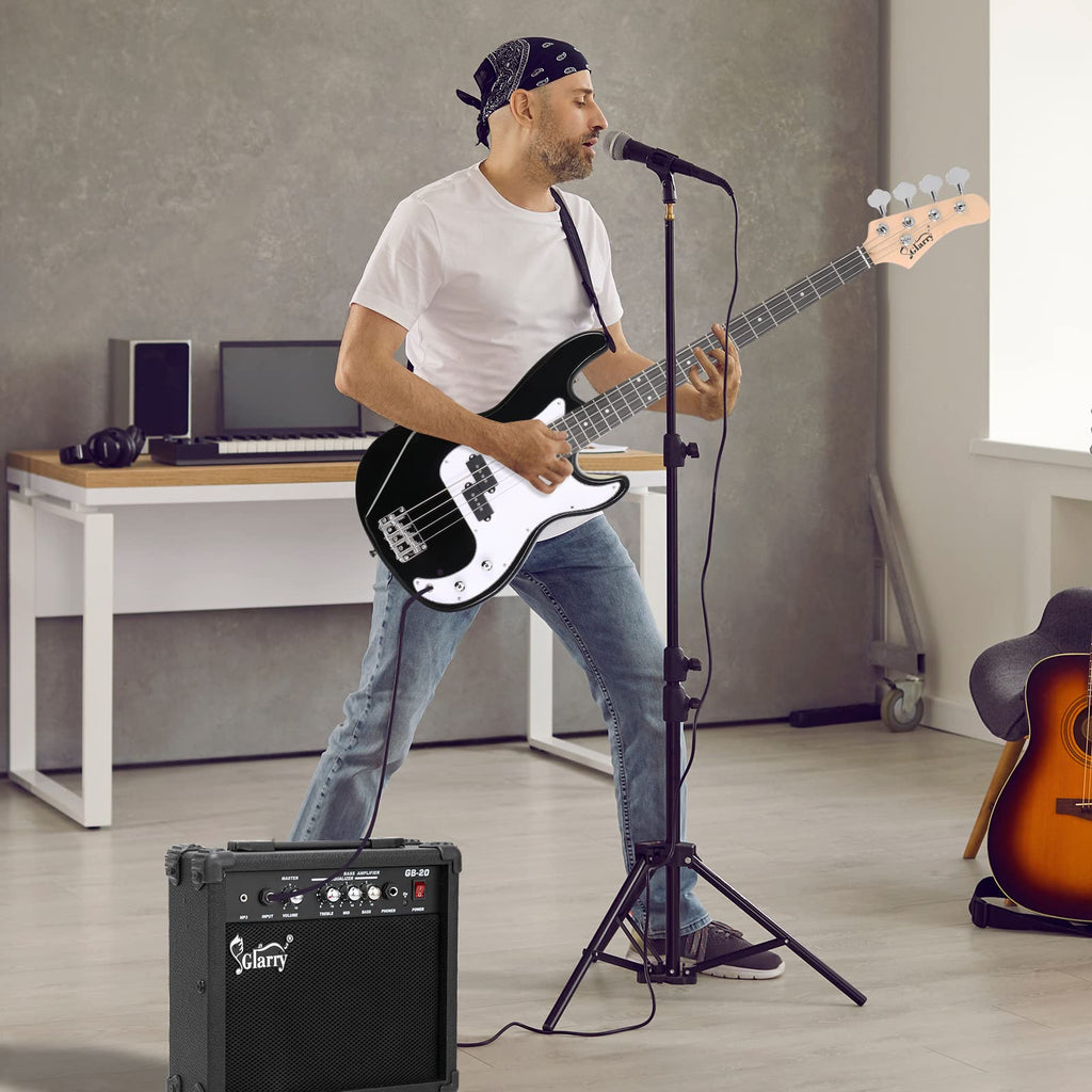 Full Size 4 String Basswood Electric Bass Guitar Beginner Kit with 20W Amp E135