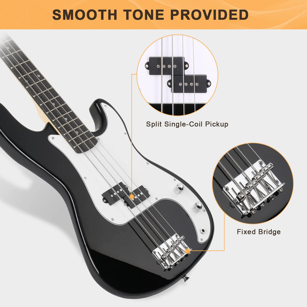 Full Size 4 String Basswood Electric Bass Guitar Beginner Kit with 20W Amp E135