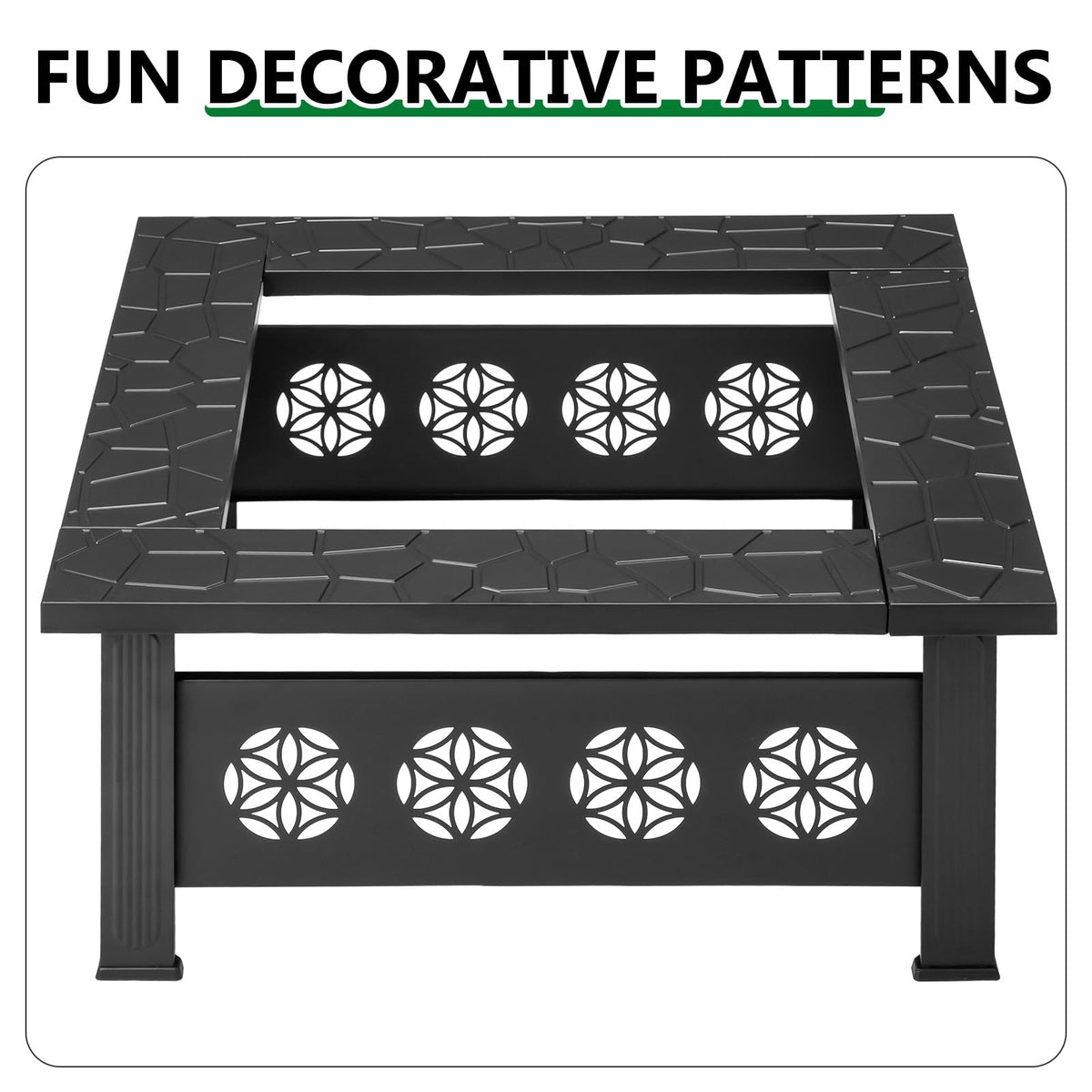 32 Inch Square Wood Burning Fire Pit Table U207859