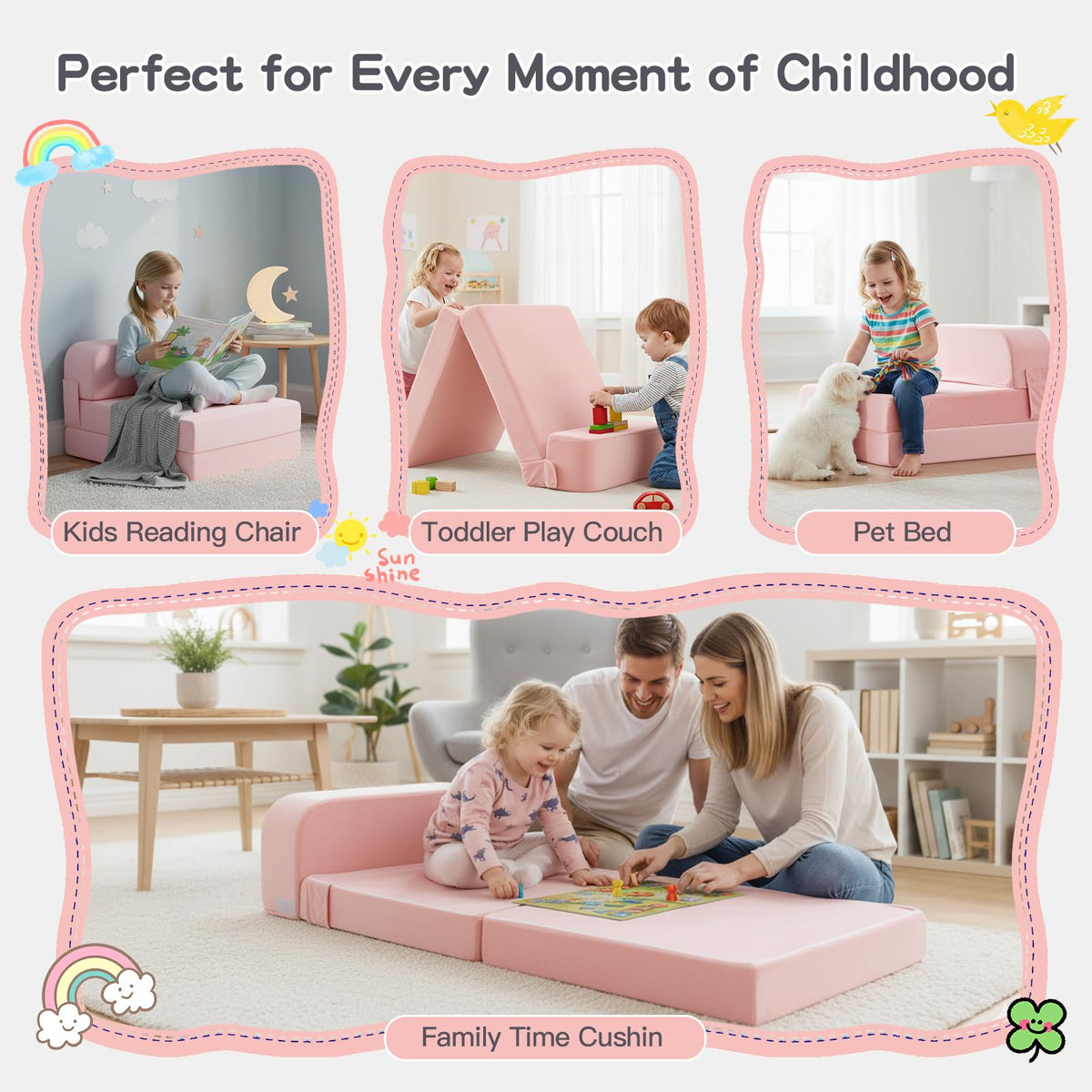 Pink Folding Sofa Bed with Removable Cover O609473