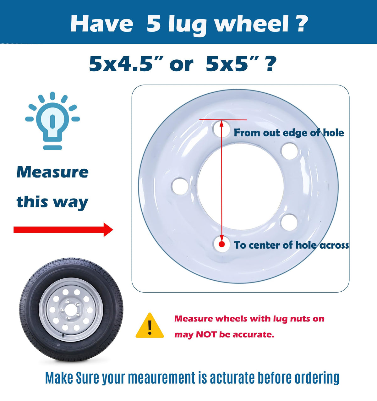 Trailer Tire Wheel ST205/75R15 8-Ply 5X4.5 White Spoke C39116