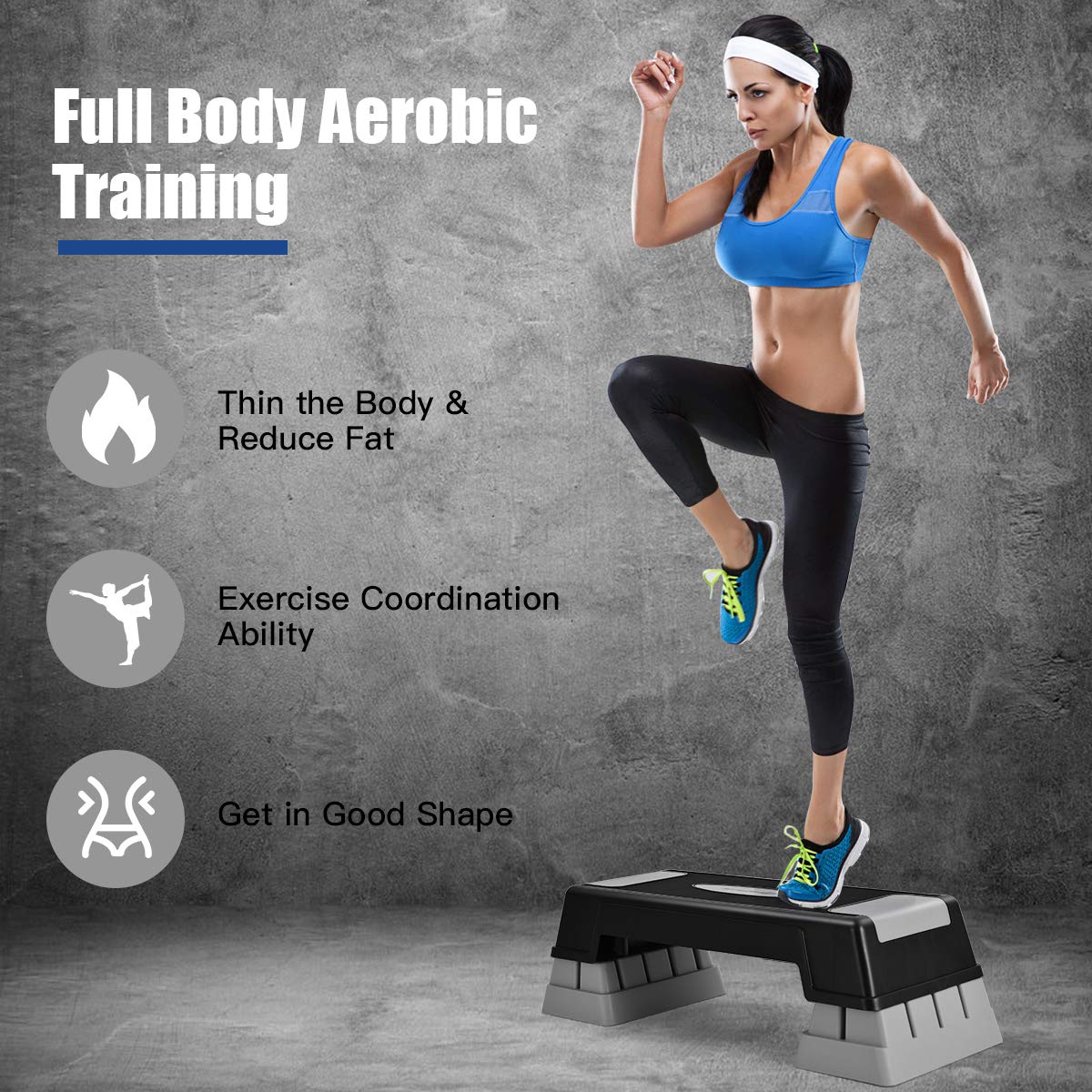 30'' Height Adjustable Aerobic Stepper with Risers R757