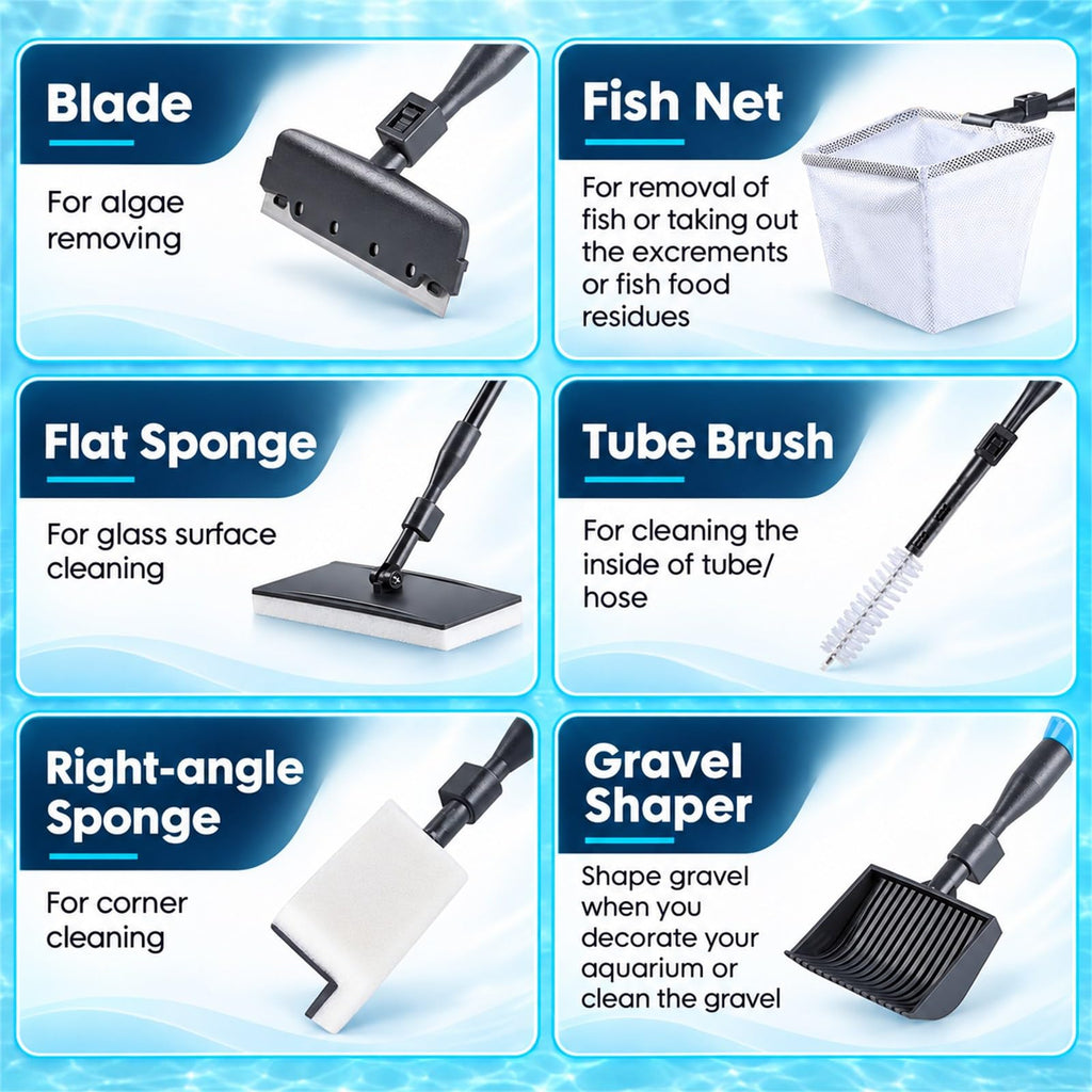 6 in 1 Aquarium Cleaning Tool Kit with Telescopic Long Handle C571