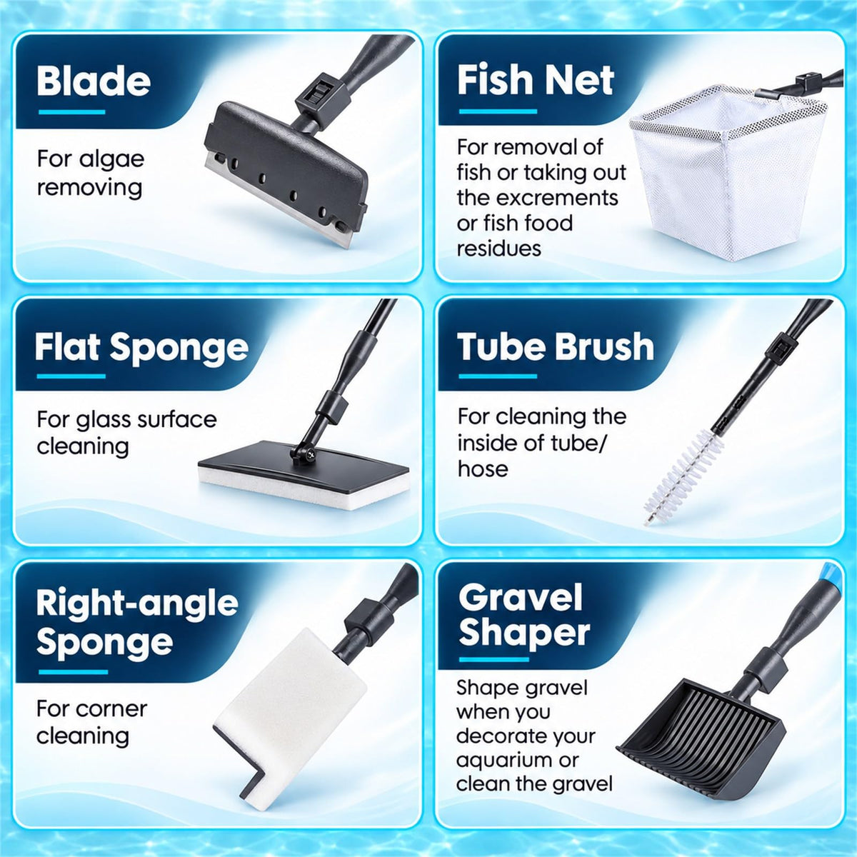 6 in 1 Aquarium Cleaning Tool Kit with Telescopic Long Handle C571
