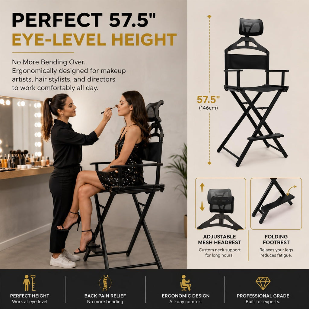 Tall Folding Directors Chair with Adjustable Headrest Q7672