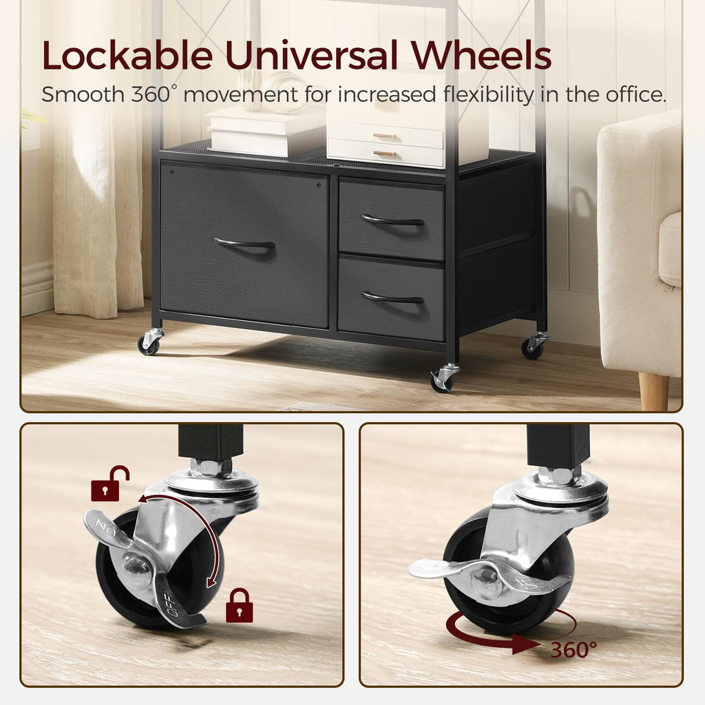 Black 3 Drawer File Cabinet with Charging Station K57592
