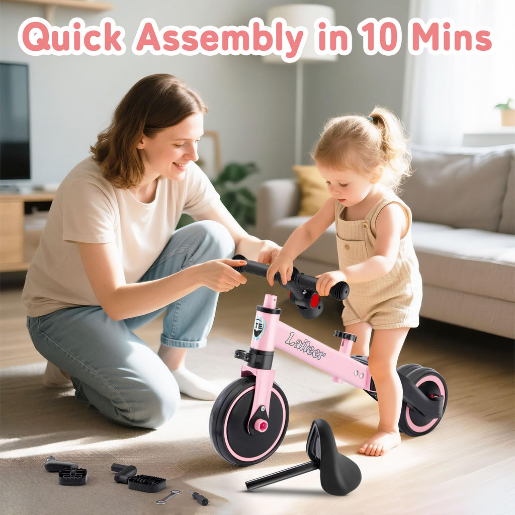 Folding Kids Tricycle with Adjustable Seat & Removable Pedal, Pink A2162