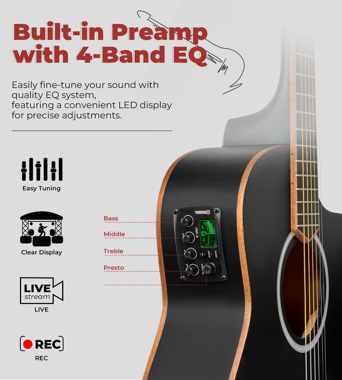 3/4 Electric Acoustic Guitar Kit with 4-Band EQ K31314