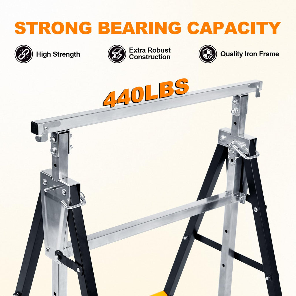Metal Saw Horses 2 Pack Folding Heavy Duty 880 lbs Adjustable L767