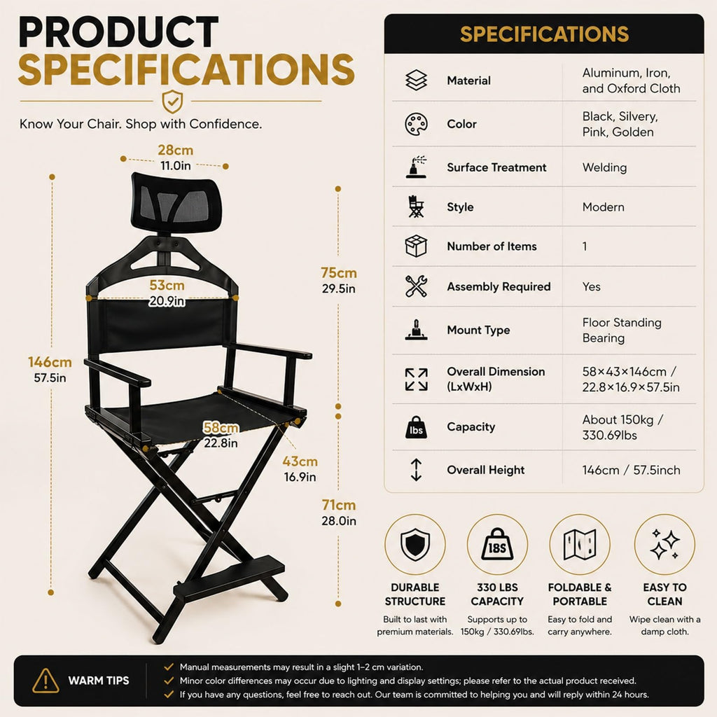 Tall Folding Directors Chair with Adjustable Headrest Q7672