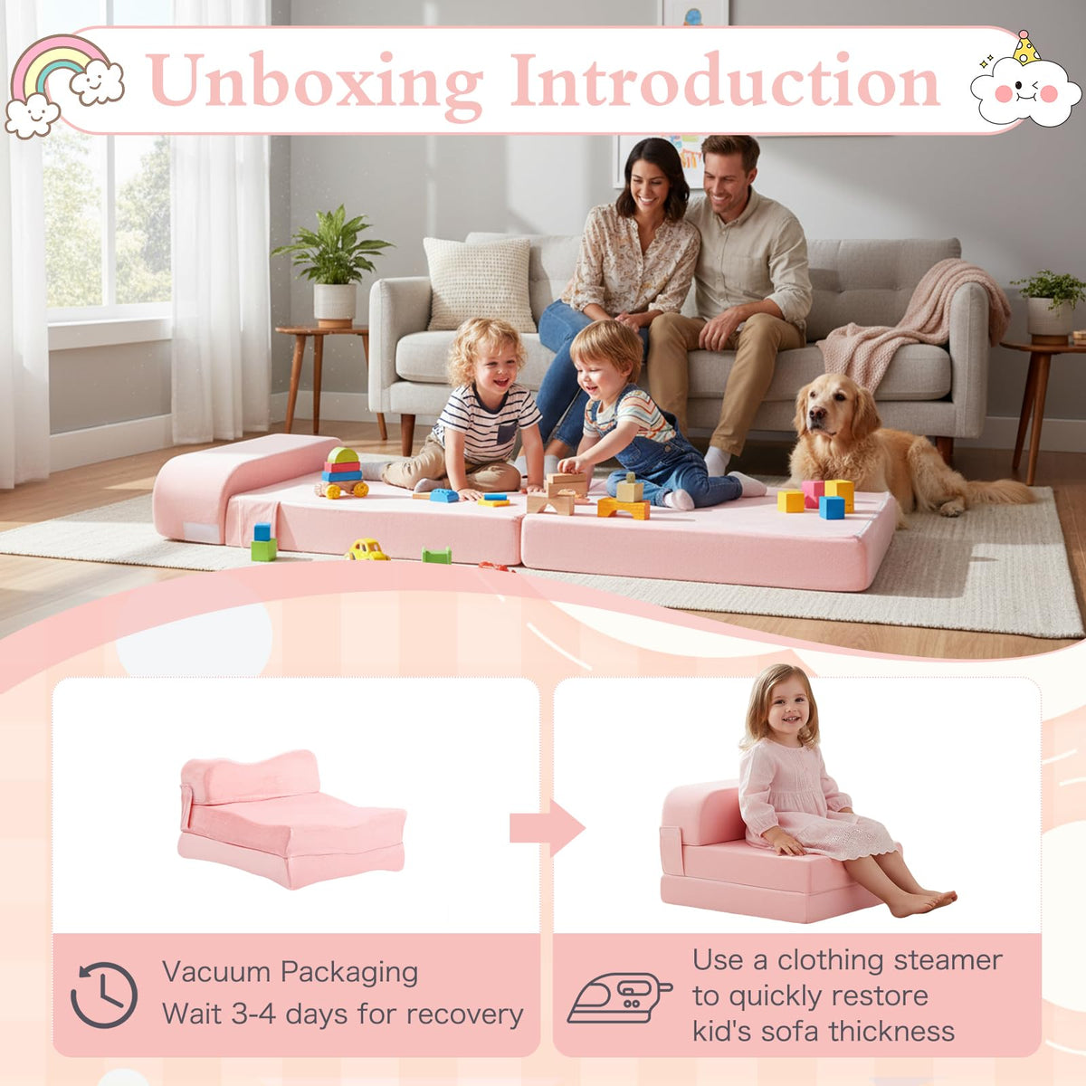 Pink Folding Sofa Bed with Removable Cover O609473