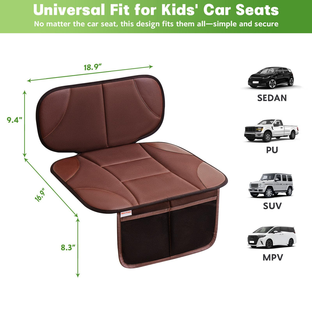 Black Car Seat Protector with 2 Storage Pockets Y604